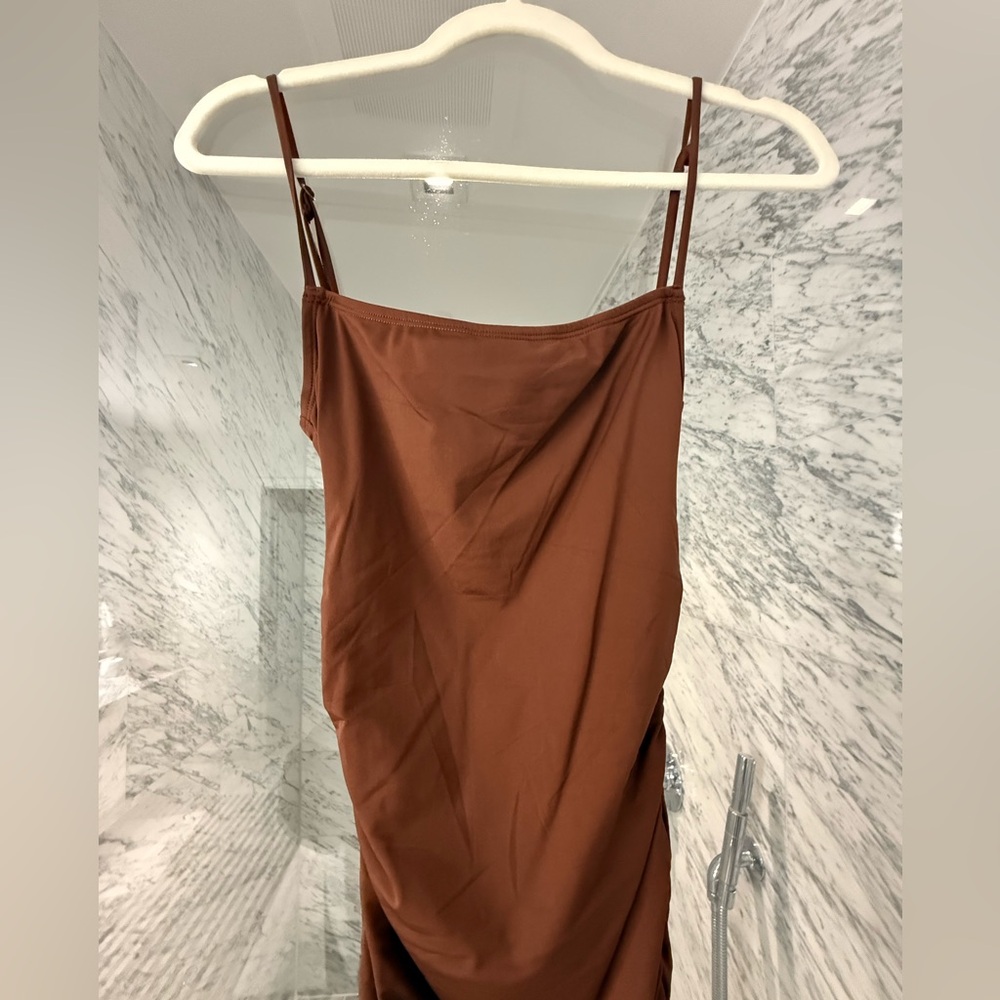 OW Collection Ezra Ruched Maxi Dress | Chocolate Brown | Size S - Picture 7 of 13